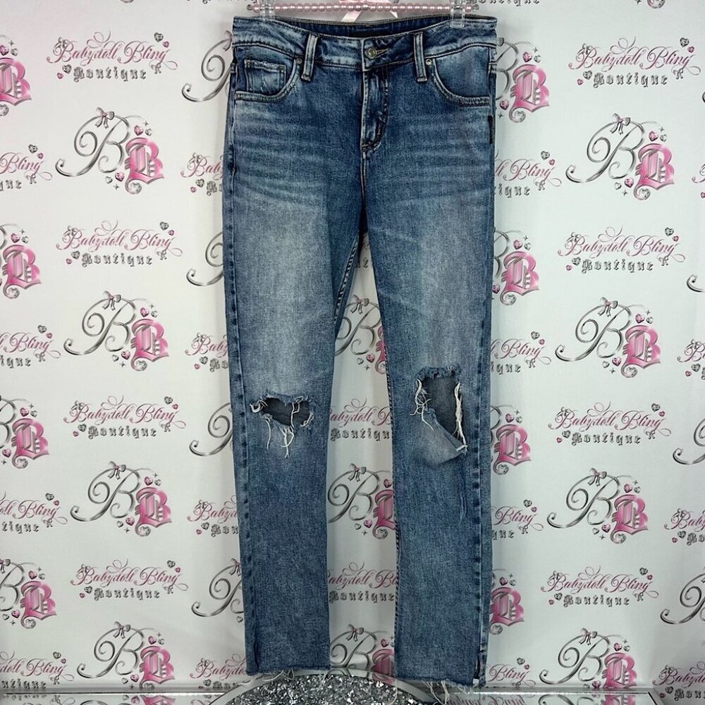 Silver jeans co jeans ripped denim Stylish Blue Distressed Women Jeans